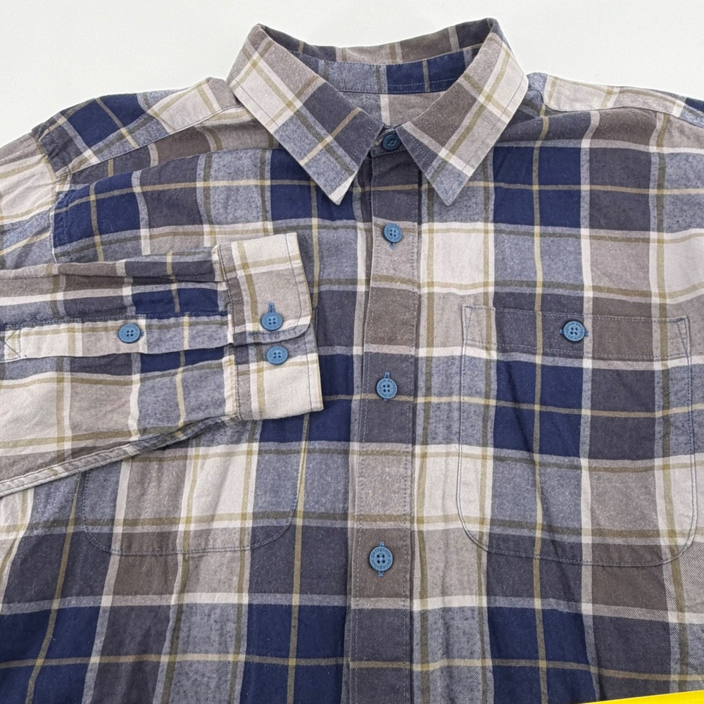Patagonia Mens Organic Cotton Plaid Flannel Shirt‎ Blue Grey Medium